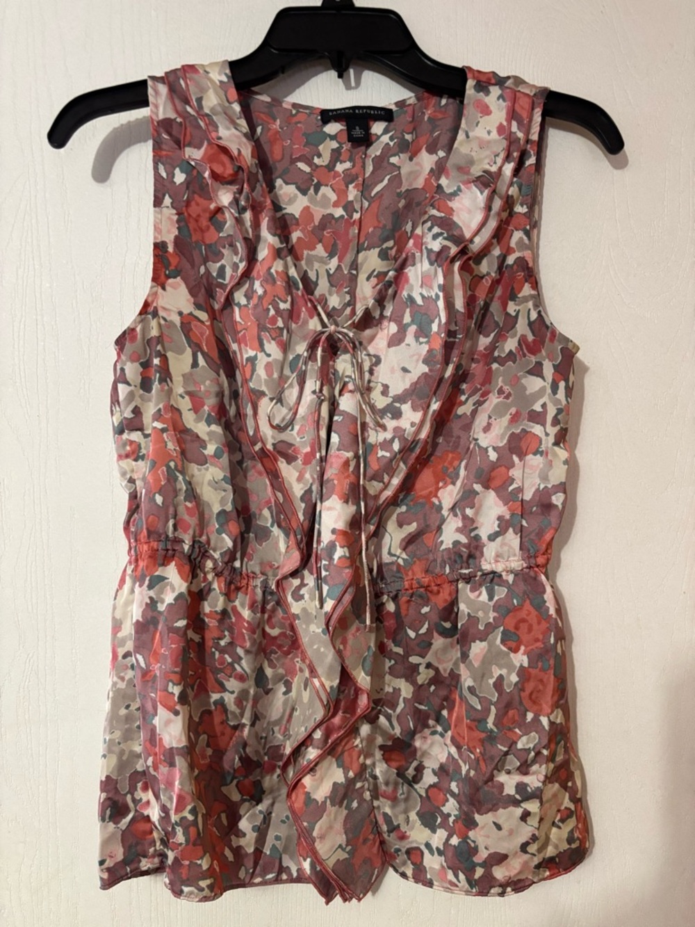 Banana Republic Pink Floral Ruffle Tie-Front Sleeveless Top